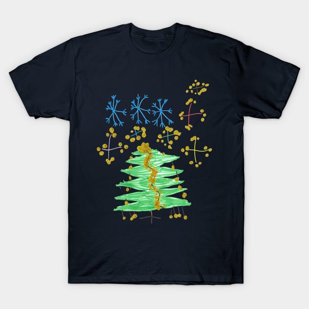 Christmas Tree with snowflakes and fireworks T-Shirt by SensaWonder